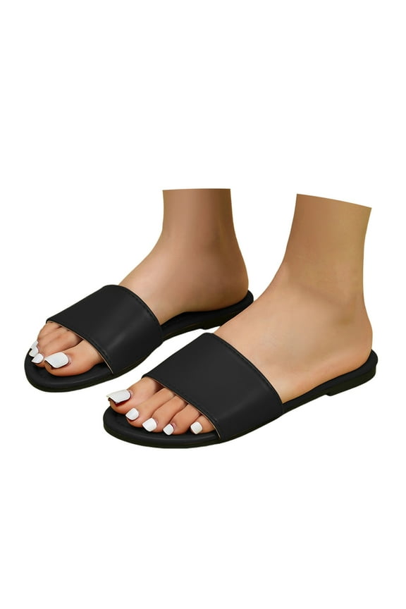 Women's Slide Sandals Fashion Open Toe Cushioned Footbed Slippers Summer Beach Flat Shoes