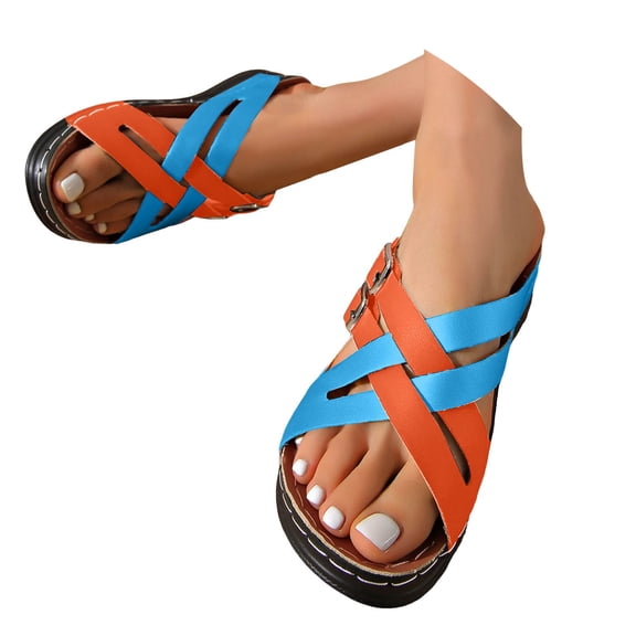 Dakaela Women's Slide Sandals Orthopedic Wedge Slip on Shoes Summer Beach Strappy Casual Slippers