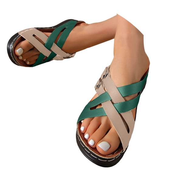 Dakaela Women's Slide Sandals Orthopedic Wedge Slip on Shoes Summer Beach Strappy Casual Slippers