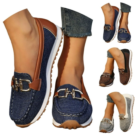 Dakaela Women's Slip on Flat Shoes Comfortable Boat Work Dressy Loafers Arch Support Closed Toe Denim Walking Shoes Beige 6.5