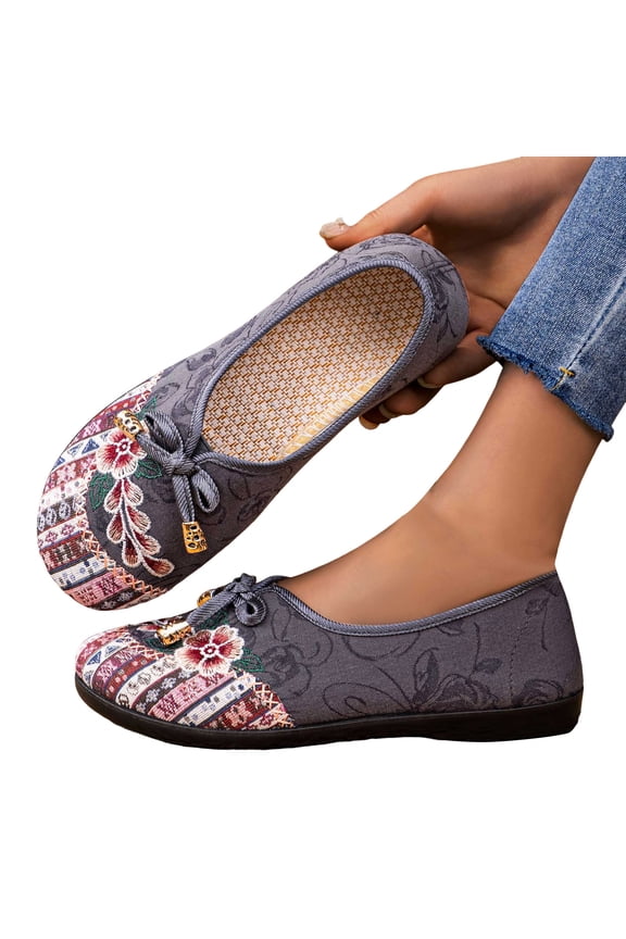 Women's Slip on Flats Embroidery Casual Ballet Flats Mary Jane Non Slip Yoga Dance Shoes Comfortable Walking Nursing Loafers Size 6-10