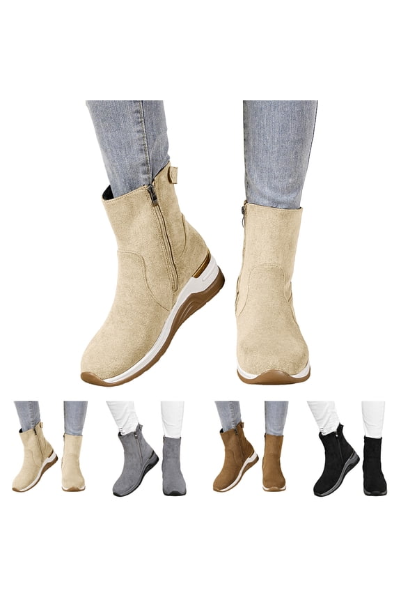 Women's Slip on High Top Sneakers Platform Wedge Ankle Booties Side Zipper Fall Boots Casual Walking Shoes Black 7.5