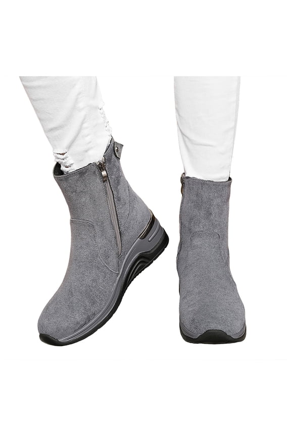 Women's Slip on High Top Sneakers Platform Wedge Ankle Booties Side Zipper Fall Boots Casual Walking Shoes Grey 7.5
