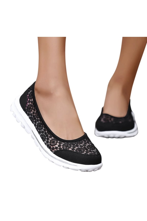 Women's Slip on Loafer Shoes Mesh Ballet Flat Nurse Walking Sneakers with Memory Foam Black 8