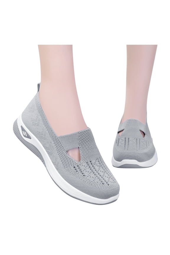 Women's Slip on Loafer Shoes Mesh Ballet Flat Walking Sneakers Woven Orthopedic Flats Grey 7