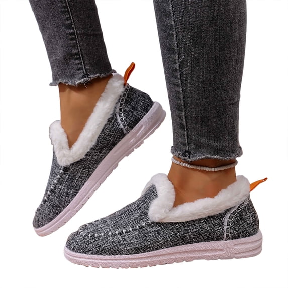Dakaela Women's Slip on Loafers Orthopedic Fleece Lined Boat Shoes Arch Support Denim Canvas Casual Walking Flats Grey 8
