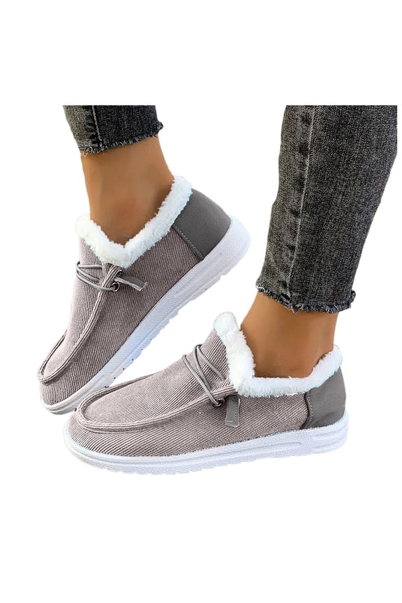 Women's Slip on Loafers Orthopedic Winter Flat Snow Boots Fleece Lined Boat Casual Shoes Outdoor Plush Short Booties Grey 8.5