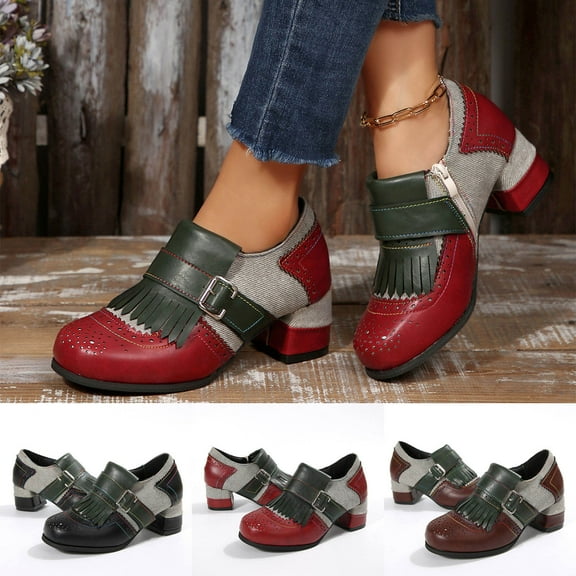 Dakaela Women's Slip on Loafers Vintage Chunky Heel Tassel Ankle Boots Round Toe Office Business Work Shoes Black 6.5