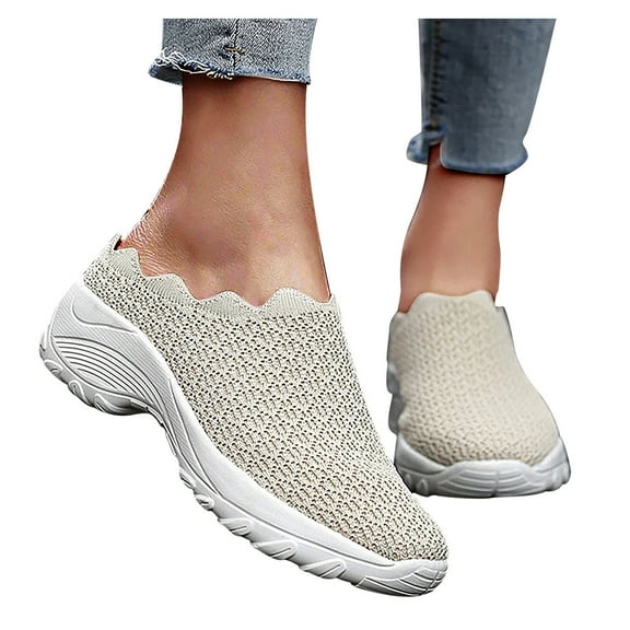 Dakaela Women's Slip on Mesh Mule Loafer Shoes Fashion Low Wedge Work Walking Sneakers Slippers Beige 7
