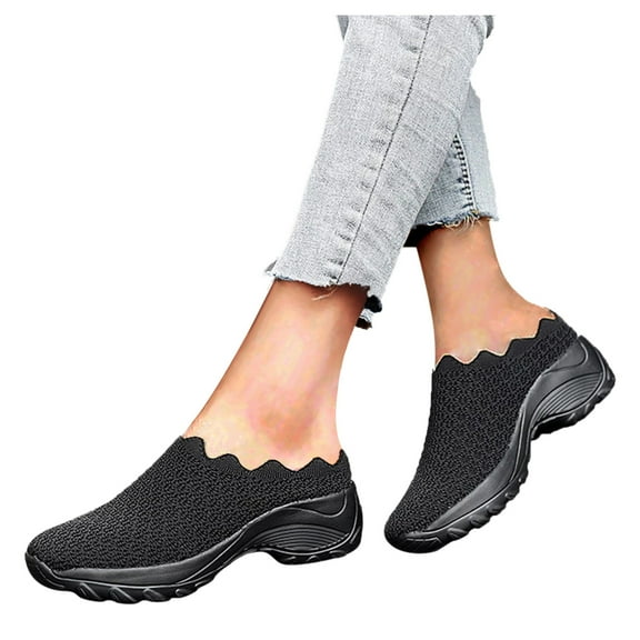 Dakaela Women's Slip on Mesh Mule Loafer Shoes Fashion Low Wedge Work Walking Sneakers Slippers Black 9