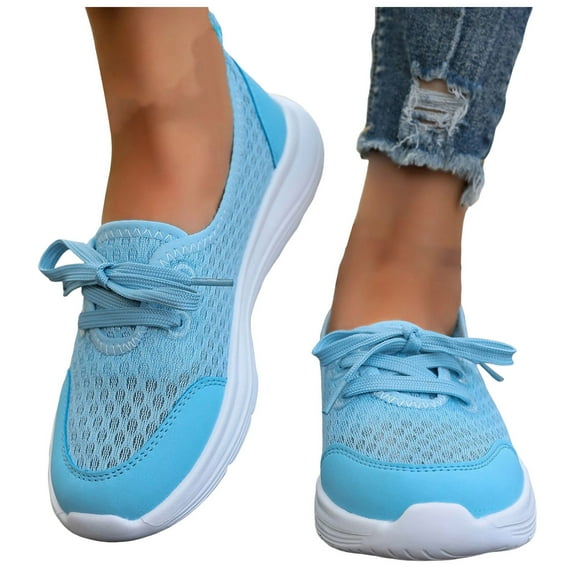 Dakaela Women's Slip on Orthopedic Shoes Arch Support Low Top Running Sneakers 2025 Soft Sole Mesh Casual Loafers Blue 6