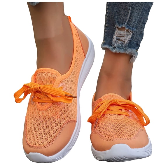 Dakaela Women's Slip on Orthopedic Shoes Arch Support Low Top Running Sneakers 2025 Soft Sole Mesh Casual Loafers Orange 6