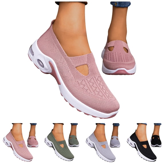 Dakaela Women's Slip on Orthopedic Sneakers Breathable Mesh Knitted Walking Shoes with Wide Width Arch Support Non Slip Sole Size 6