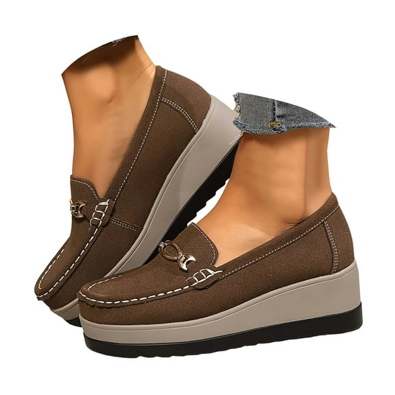 Dakaela Women's Slip on Platform Loafers Comfort Suede Wedge Low Top Moccasins Casual Walking Shoes