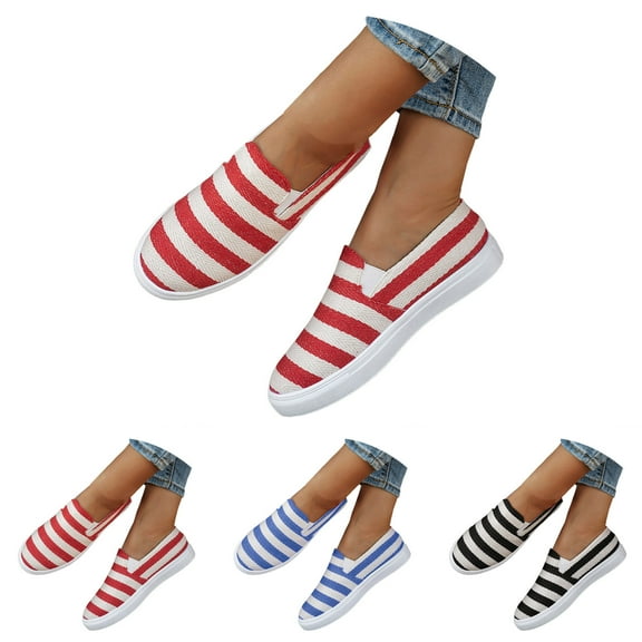 Dakaela Women's Slip on Shoes Low Top Casual Canvas Sneakers Lightweight Ladies Office Work Walking Flats Loafers Black 6