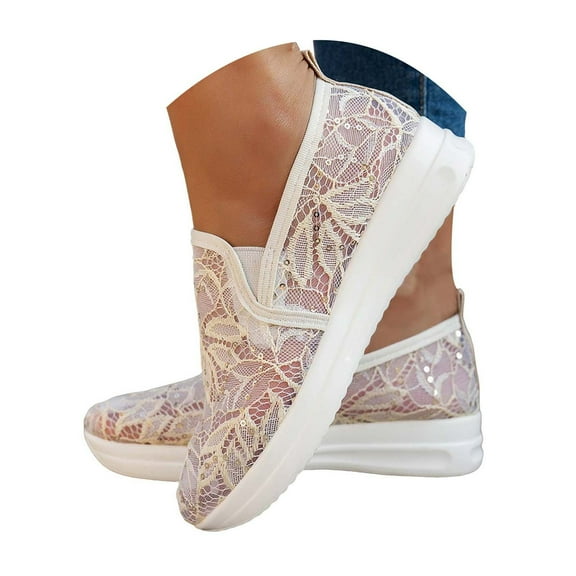 Dakaela Women's Slip on Shoes Sequin Breathable Running Walking Flats Summer Casual Nurse Work Shoe