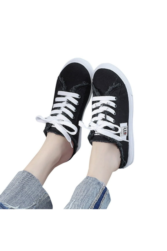 Women's Slip on Sneakers Canvas Backless Casual Mules Shoes Comfortable Walking Loafers Black 8