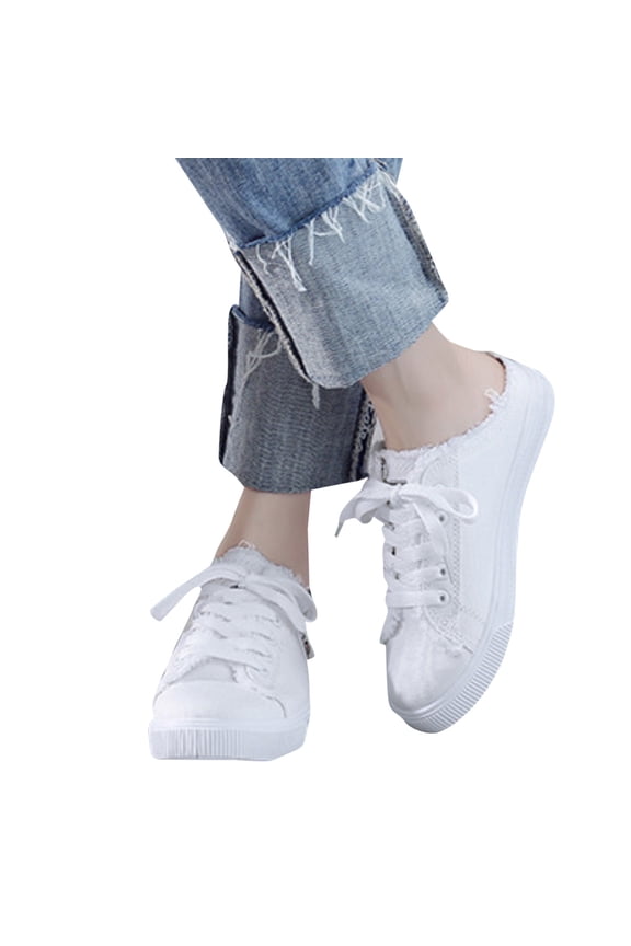 Women's Slip on Sneakers Canvas Backless Casual Mules Shoes Comfortable Walking Loafers White 7.5