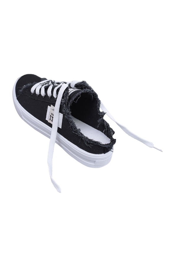 Women's Slip on Sneakers Canvas Mules Shoes Comfortable Backless Casual Flats for Women Black 6.5