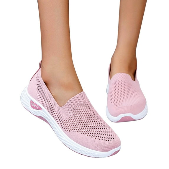 Dakaela Women's Slip on Walking Shoes Mesh Breathable Running Sneakers Nurse Casual Loafers Pink 7