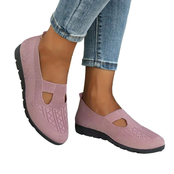 Dakaela Women's Slip on Walking Shoes Orthopedic Breathable Mesh Flats Shoes Arch Support Low Wedge Fashion Sneakers Pink 9.5