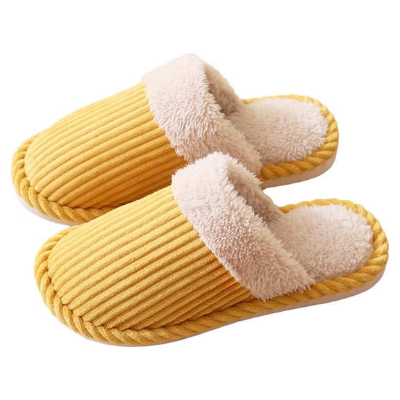 Dakaela Women's Slippers Memory Foam Corduroy Slip on Indoor House Shoes Anti Skid Fleece Lined Fuzzy Plush Home Slides Yellow 6