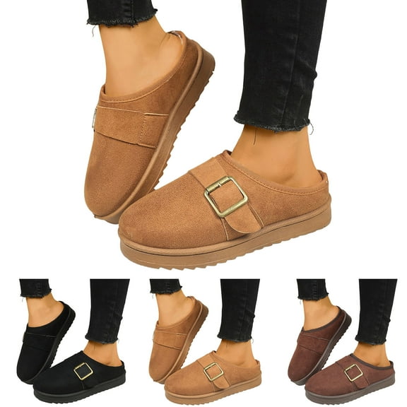 Dakaela Women's Slippers Platform Winter Snow Mini Boots Suede Fuzzy House Shoes Cute Fluffy Clogs