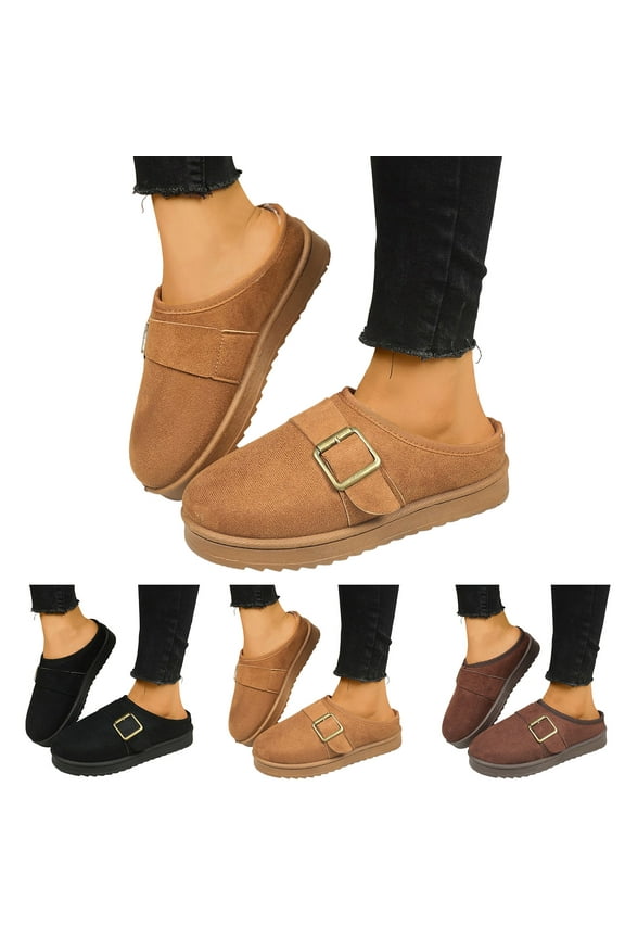 Women's Slippers Platform Winter Snow Mini Boots Suede Fuzzy House Shoes Cute Fluffy Clogs