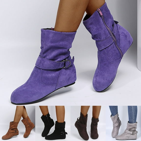 Dakaela Women's Slouch Ankle Boots Western Flat Casual Slip on Booties Winter Walking Work Shoes Black 5.5