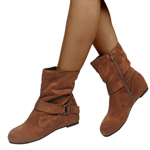 Dakaela Women's Slouch Ankle Boots Western Flat Casual Slip on Booties Winter Walking Work Shoes Yellow 5.5