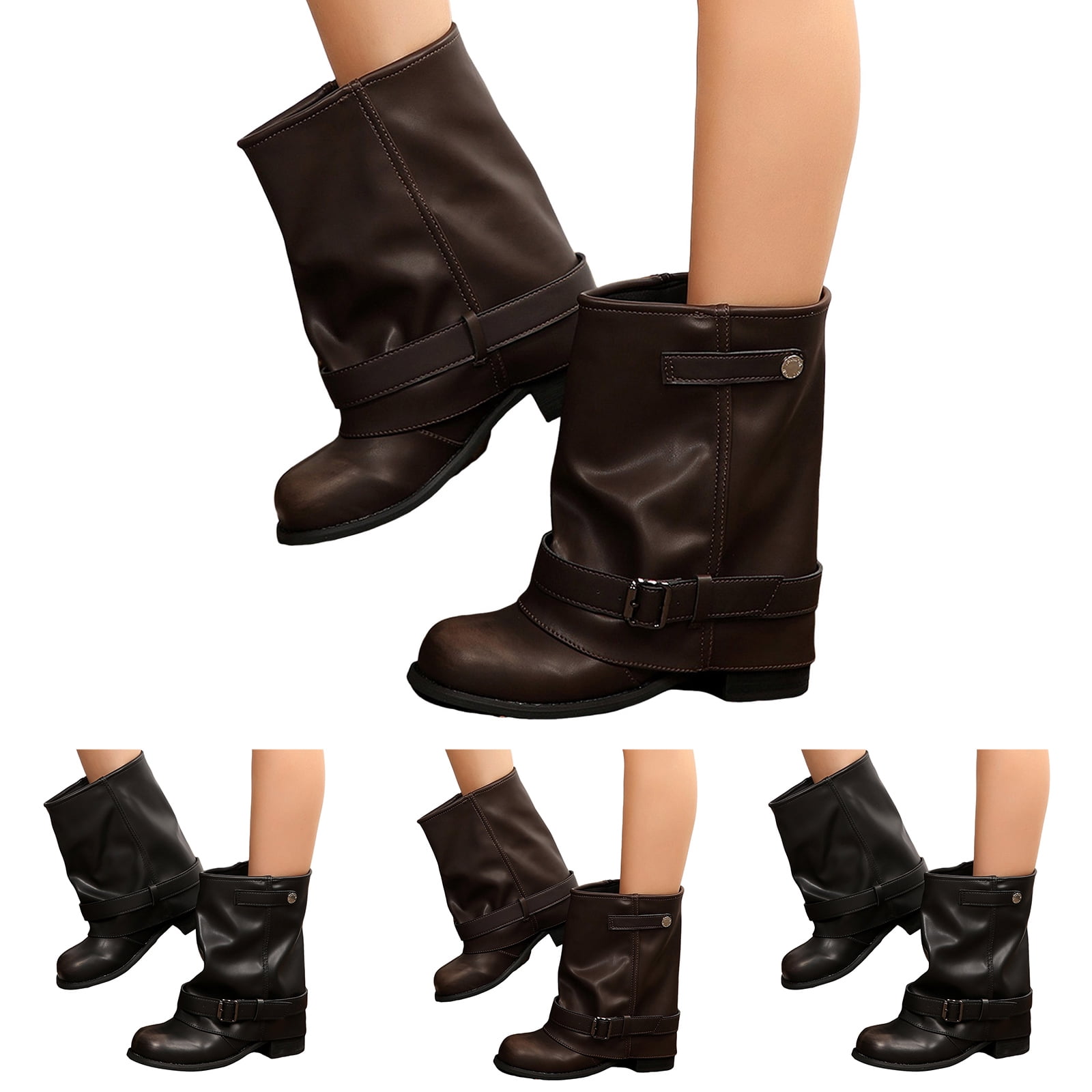Dakaela Women's Slouchy Fold Over Boots Platform Wide Calf Western