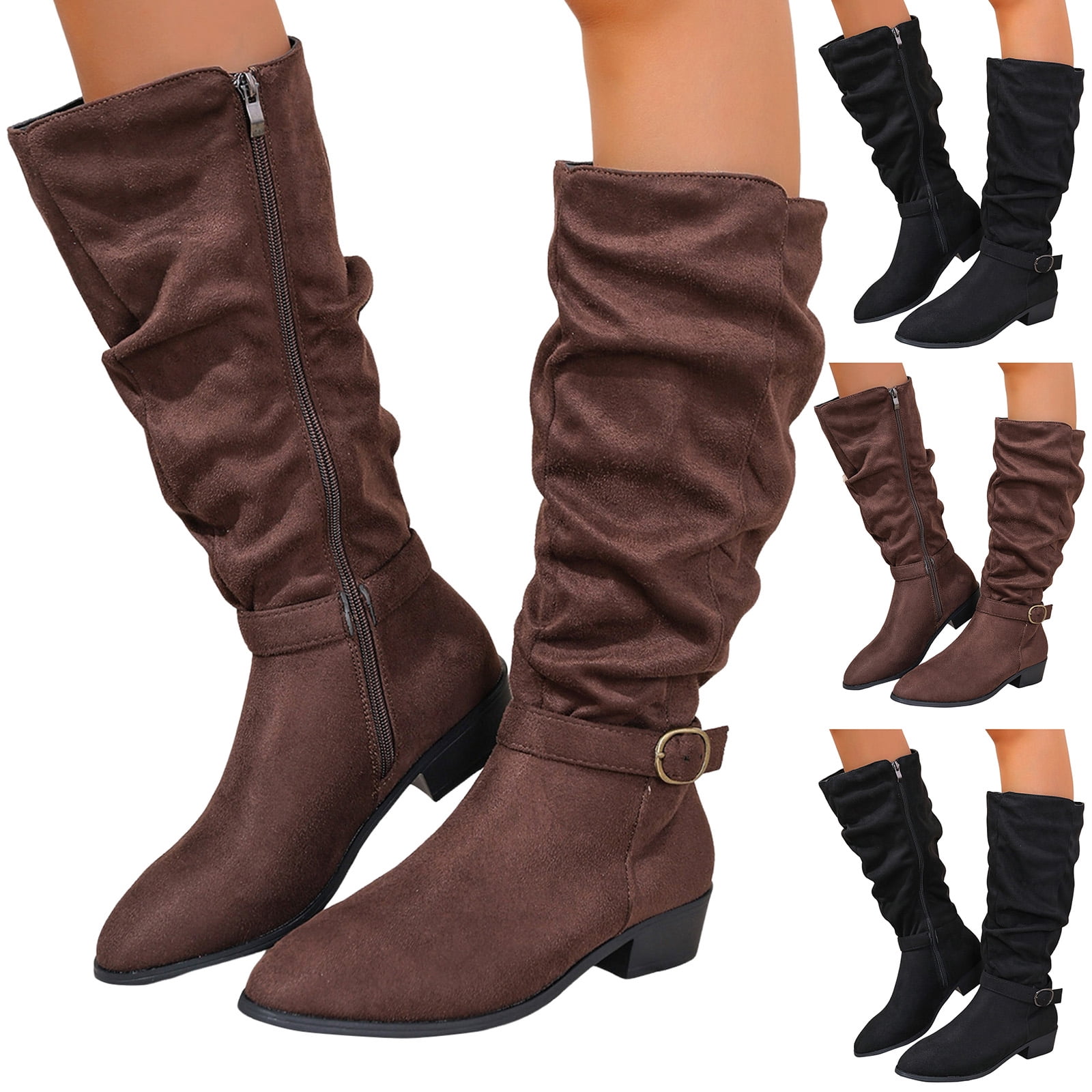 Slouch Riding Boots Dakaela Women's Slouchy Knee High Boots Chunky Low Heel Winter Tall ...