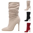 thumbnail image 1 of Dakaela Women's Slouchy Mid Calf Boots 4.3 Inch Stiletto High Heel Booties Side Zipper Dress Pumps Beige 7, 1 of 7