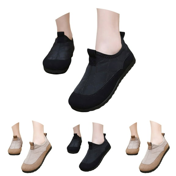 Dakaela Women's Snow Boots Fleece Lined Winter Ankle Booties Waterproof Slip on Plush Loafers Outdoor Walking Shoes Black 8