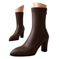 thumbnail image 1 of Dakaela Women's Sock Boots Chunky Heel Ankle Booties Stretch Fall Winter Slip on Mid Calf Boots Brown 7, 1 of 6