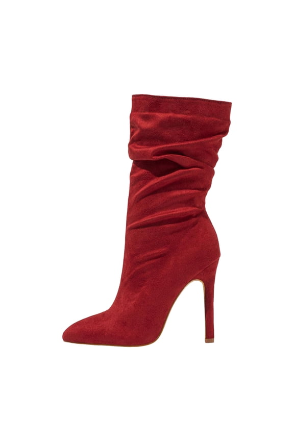 Women's Stiletto High Heel Boots Pleated Mid Calf Ankle Booties Pointed Toe Slouch Pull on Pump Shoes