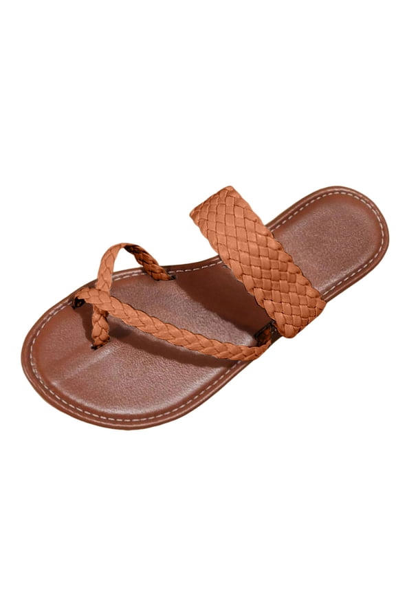 Women's Strappy Flat Sandals Braided Summer Flip Flops Open Toe Casual Slides Footbed Slippers