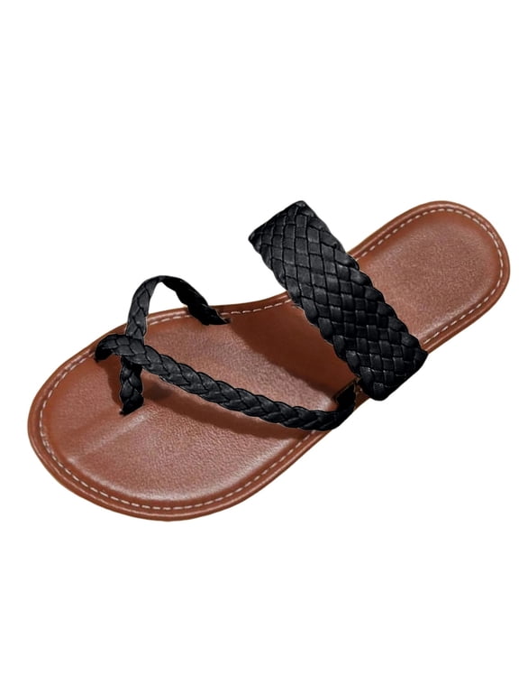 Women's Strappy Flat Sandals Braided Summer Flip Flops Open Toe Casual Slides Footbed Slippers