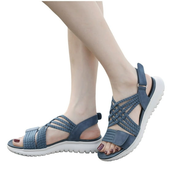 Dakaela Women's Strappy Hiking Sandals Quick-Drying Summer Beach Walking Shoes with Hook and Loop