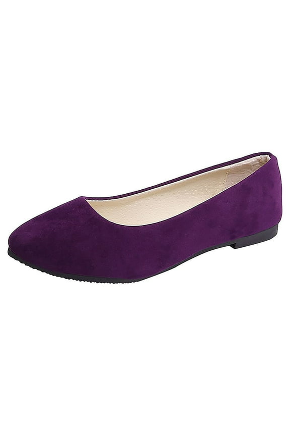 Women's Suede Flats Shoes Round Toe Casual Loafers Ballet Nurse Dressy Walking Shoes Purple 7.5