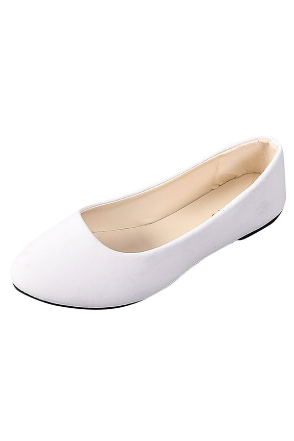Women's Suede Flats Shoes Round Toe Casual Loafers Ballet Nurse Dressy Walking Shoes White 10.5