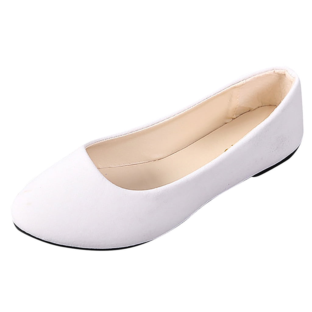 White Round Toe Leather Flats