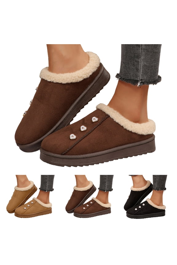 Women's Suede Slippers Platform Cozy Winter Slip on Clogs House Shoes Indoor Outdoor Slide Mini Boots Black Size 6.5