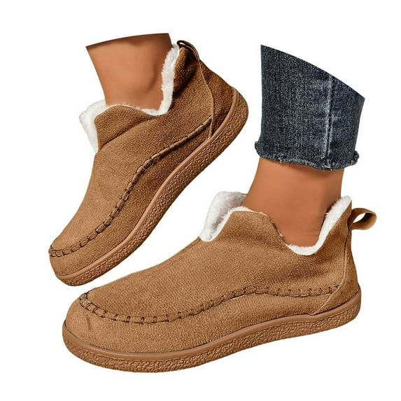 Dakaela Women's Suede Snow Boots Fleece Lined Winter Mini Ankle Booties Ladies Warm Slip on Work Shoes