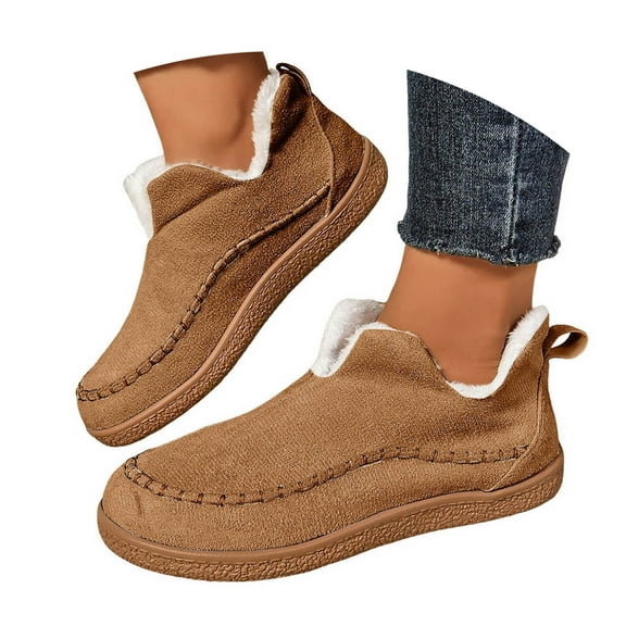 Dakaela Women's Suede Snow Boots Fleece Lined Winter Mini Ankle Booties Ladies Warm Slip on Work Shoes