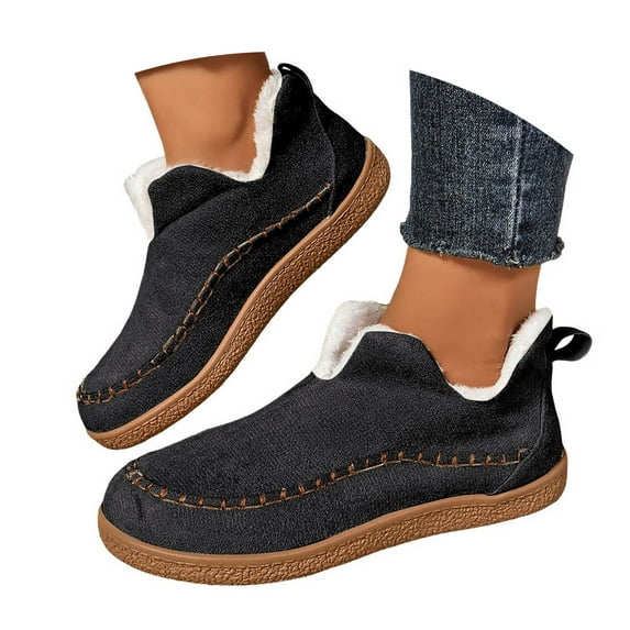 Dakaela Women's Suede Snow Boots Fleece Lined Winter Mini Ankle Booties Ladies Warm Slip on Work Shoes