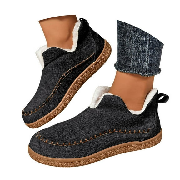 Dakaela Women's Suede Snow Boots Fleece Lined Winter Mini Ankle Booties Ladies Warm Slip on Work Shoes