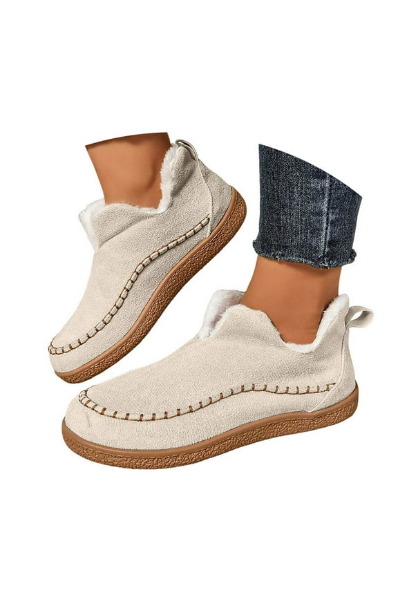 Women's Suede Snow Boots Fleece Lined Winter Mini Ankle Booties Ladies Warm Slip on Work Shoes