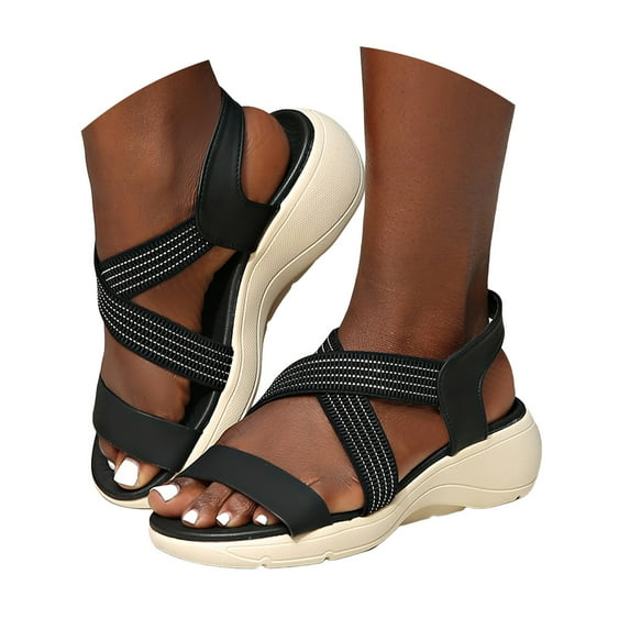 Dakaela Women's Summer Walking Sandals Air Cushion Support Platform Sport Shoes Ankle Strap Wedge Sandal