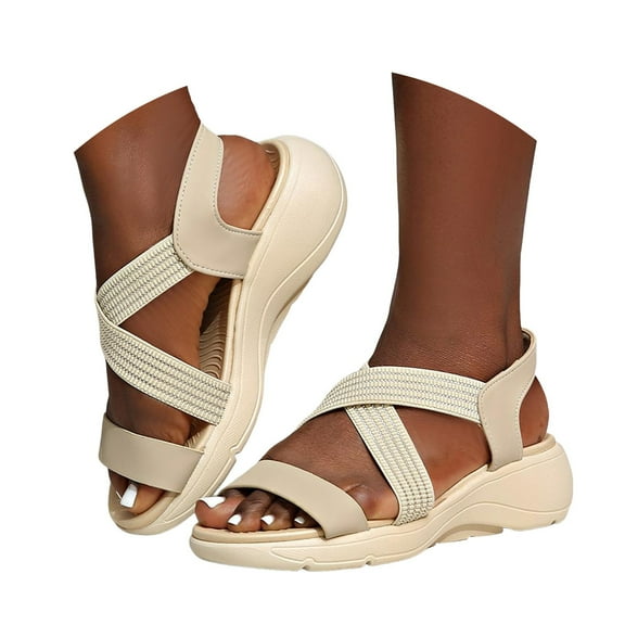 Dakaela Women's Summer Walking Sandals Air Cushion Support Platform Sport Shoes Ankle Strap Wedge Sandal